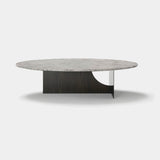 Coleccion Alexandra Coro Oval Coffee Table in midnight ash with a black metal base and Amsterdam grey marble top