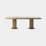 Coleccion Alexandra Mykonos Dining Table in antique brass base with Calacatta porcelain top