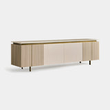 Coleccion Alexandra Tempo Sideboard in bone with antique brass and Beige Hermitage marble top