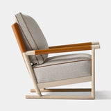 Coleccion Alexandra Ischia Armchair in Stockholm 01 fabric seat with Milano Clay leather back and arms, bone finish