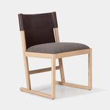 Coleccion Alexandra Ischia Dining Chair in Stockholm 03 fabric seat with Milano Chocolate leather back, tan finish