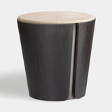 Coleccion Alexandra Stromboli Side Table in tan ash with platinum details and Beige Hermitage marble top