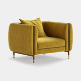 Mezzo Collection Barlow Armchair, Alhambra Jimena 15 fabric, matte walnut frame, polished brass, available from Touched Interiors UK