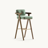 Mezzo Collection Bernard Bar Chair, Alhambra Jimena 03 fabric, matte walnut frame, polished brass, available from Touched Interiors UK