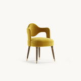 Mezzo Collection Chaplin Dining Chair, Alhambra Jimena 15 fabric, matte walnut frame, polished brass, available from Touched Interiors UK
