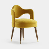Mezzo Collection Chaplin Dining Chair, Alhambra Jimena 15 fabric, matte walnut frame, polished brass, available from Touched Interiors UK