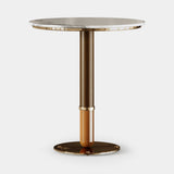 Mezzo Collection Craig Bar Table, Carrara marble top, matte walnut and glossy lacquer base and polished brass, available from Touched Interiors UK