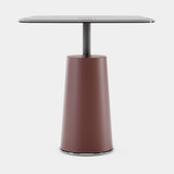 Domkapa Panton Side Table, syrah lacquer base, Gris glass and Silver Polished details