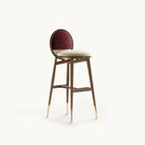 Mezzo Collection Dean Bar Chair, Alhambra Jimena 22 and 46 fabric, matte walnut frame, rattan, polished brass, available from Touched Interiors UK