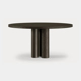 Dolmen Ellipse Dining Table in black oak, hand-carved scalloped cylindrical base