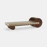 Mezzo Collection Francis Bench, Alhambra Jimena 46 fabric, matte walnut frame, available from Touched Interiors UK