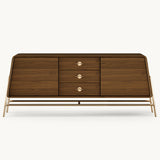 Mezzo Collection Holly Sideboard, matte walnut wood, gold plated brass frame, available from Touched Interiors UK