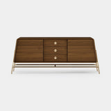 Mezzo Collection Holly Sideboard, matte walnut wood, gold plated brass frame, available from Touched Interiors UK