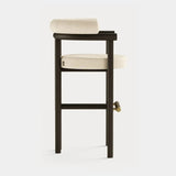 Dolmen Hudson Bar Chair in Designers Guild Riveau Snow FDG2443/32 fabric, black oak frame, aged brass details, third view