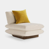 Mezzo Collection James Armchair, Designers Guild Kinmel Chalk FDG3006/10 fabric, matte walnut frame, polished brass, available from Touched Interiors UK