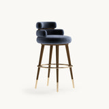 Mezzo Collection Jens Bar Chair, Alhambra Jimena 04 fabric, matte walnut frame, polished brass, available from Touched Interiors UK
