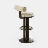 Dolmen Kaya Bar Chair in Nobilis Timeo 10876-03 fabric, black painted metal base, aged brass details, fourth view