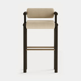 Dolmen Laguna Bar Chair in Designers Guild Riveau Snow FDG2443/32 fabric, black oak frame, aged brass details, second view