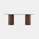 Domkapa Mano Dining Table, terracotta leather with a Bronze glass top