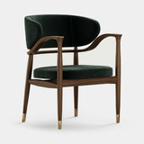 Mezzo Collection Mason Dining Chair, Alhambra Jimena 53 fabric, matte walnut frame, polished brass, available from Touched Interiors UK