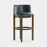 Mezzo Collection Matthew Bar Chair, Designers Guild Matara Nappa FDG2887/18 fabric, matte walnut frame, polished brass, available from Touched Interiors UK