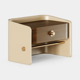 Mezzo Collection Platters Nightstand, matte walnut, matte lacquer and polished brass, available from Touched Interiors UK