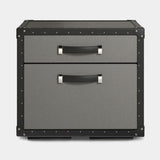 Coleccion Alexandra Traveler Bedside Table in leather 01 with dark oak interior and black accessories