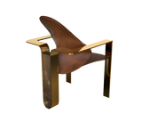 Ivyn Dining Chair: Upholstered Brown Leather and Bronze Armani Marble