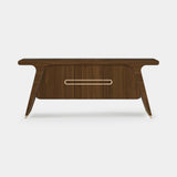 Mezzo Collection Stuart Sideboard, matte walnut wood, gold plated brass details, available from Touched Interiors UK