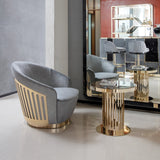 Giorgio Collection Charisma Swivel Armchair in grey velvet with a light gold chrome back, room setting 2