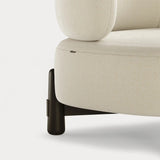 Dolmen Tetris Armchair in Designers Guild Kinmel Chalk FDG3006/10 fabric, black oak base, fourth view
