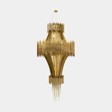Luxxu Scala Chandelier in gold plated brass and antique gold crystal glass