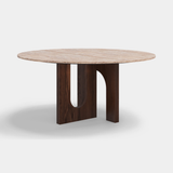 Caffe Latte Affogato Round Dining Table in travertine and walnut