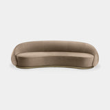 Albenga Curved Tube Luxury Sofa in camel nubuck leather with a brown burnished brass base