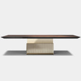 Ashford Rectangular Leather Base Luxury Dining Table: matt dark wood top on a channelled ivory genuine leather base (Cat B)