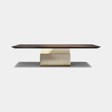 Ashford Rectangular Leather Base Luxury Dining Table: matt dark wood top on a channelled ivory genuine leather base (Cat B)