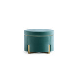 Aster Berke Stool, brushed brass, Designer's Guild Velutto Stretto, available from Touched Interiors UK