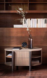 Bassano Oval Luxury Bedside Table in a room setting