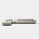 Belvedere Modular Luxury Sofa: light grey fabric (Cat B), shown as a composition of chaise, seating and low table modules