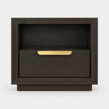 Berkeley Designs Aspen Bedside Table, coffee oak veneer with brushed brass handle