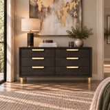 Berkeley Designs Aspen Chest of Drawers, coffee oak veneer with brushed brass details, room setting