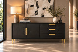 Berkeley Designs Aspen Sideboard, coffee oak veneer with brushed brass details, room setting