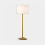 Berkeley Designs Bordeaux Floor Lamp, brushed brass with white shade, angled view