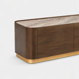 Berkeley Designs Brooklyn Media Unit, dark walnut veneer with ceramic top, detail