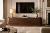 Berkeley Designs Brooklyn Media Unit, dark walnut veneer with ceramic top, room setting