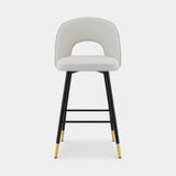 Berkeley Designs Hoxton Bar Stool, light grey upholstery with black metal frame and brass tips