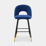 Berkeley Designs Hoxton Bar Stool, blue velvet with black metal frame and brass tips