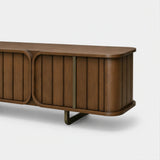 Berkeley Designs Lisbon Media Unit, caramel oak veneer with fluted panels, detail