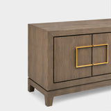 Berkeley Designs Lucca Media Unit, grey taupe oak veneer with brass handles, detail