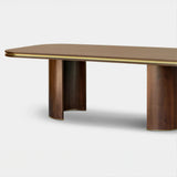 Berkeley Designs Malibu Dining Table, natural walnut veneer with brushed brass, detail